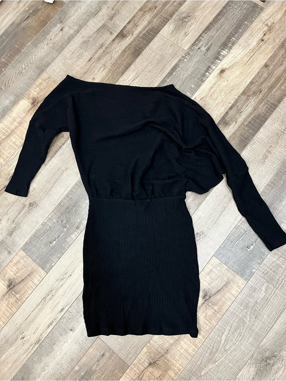 ASOS Black Ribbed one shoulder Mini Dress - perfect with boots for Fall! Size 6